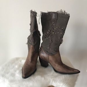 Penny loves Kenny leather canvas cowboy boots sz 7